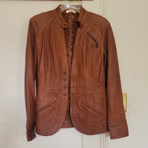 Coldwater Creek Women’s sz 4 XS V-Neck 4-Button Lamb Skin? Leather Jacket Brown
